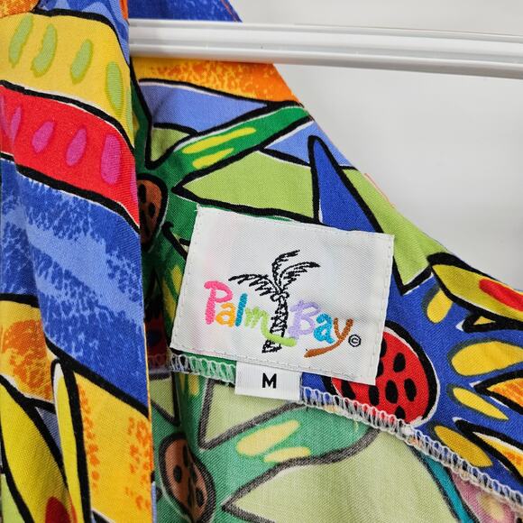 Palm Bay Dress Multicolor Tropical Print Sleeveless Hawaiian Y2K Mini Size M - Picture 4 of 7